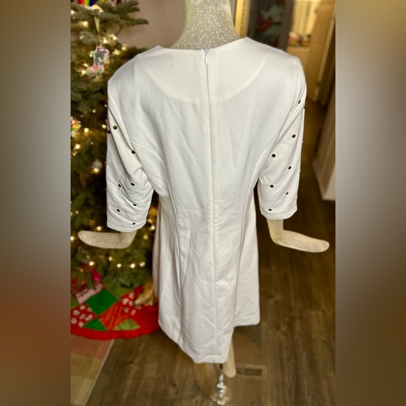 Wrong Side of Right White Long Sleeve Dress w/ Gold Studs. Size Large - Picture 8 of 15